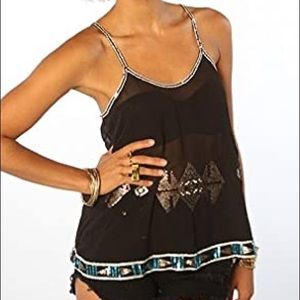 BB DAKOTA Xanthe Sheer Chiffon Sequined Tank Top